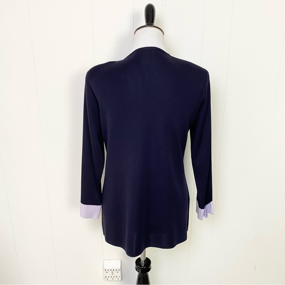 Exclusively Misook Open Cardigan Blazer Women's Navy Blue Light Purple Size S* - Picture 2 of 13